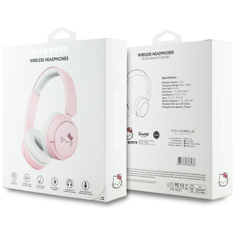 Słuchawki nauszne Bluetooth Hello Kitty Face Logo Różowe