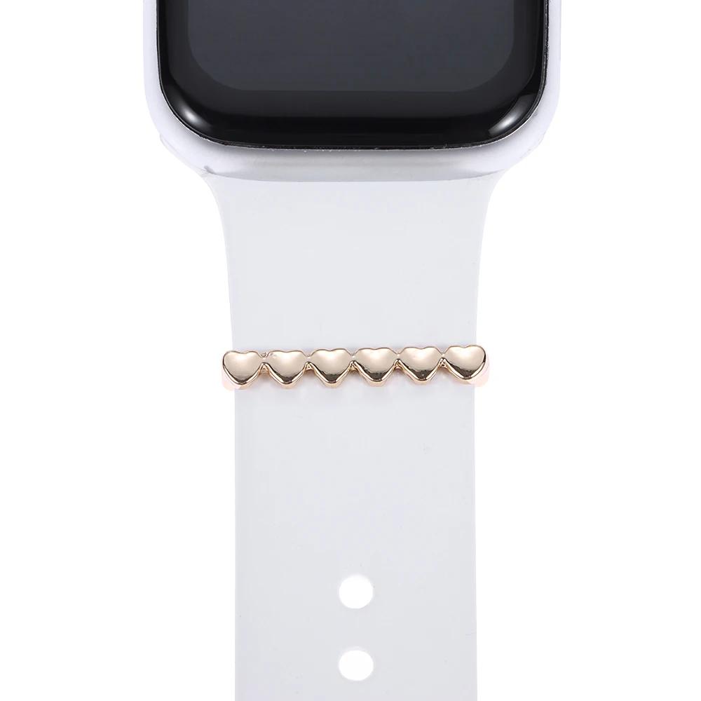 4Pcs Watch Band Ornament for Apple Watch Band Fashion Flower Heart-shaped Decor Ring for Iwatch Strap Accessory Wristbelt Charms