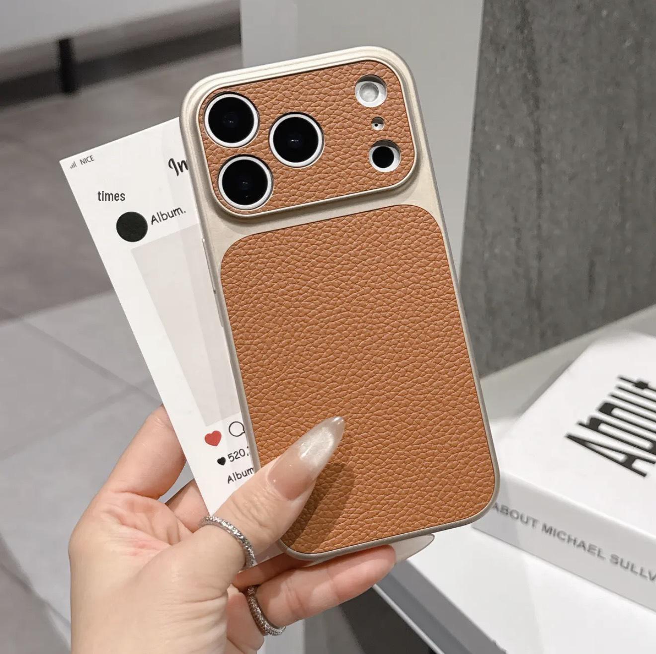 

Drop-Proof Solid Color Leather Texture iPhone 17 Pro Max Case, Apple 15/16 Compatible, Large Window Design iPhone 15 Pro