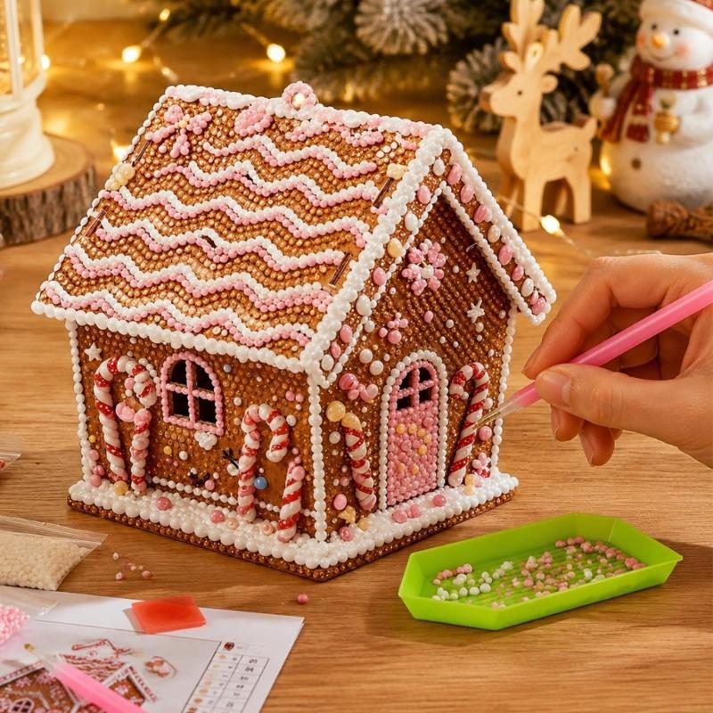 Freestanding Wooden Christmas Art Craft, Multicolored Decorative Project for Creating Pitched-Roof Seasonal Display