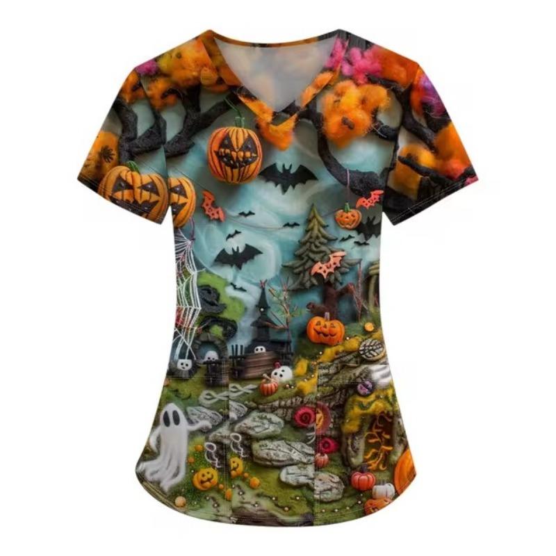 V-образный вырез рабочая больничная форма Хэллоуин хирургическая рубашка принт плюс — фото 5