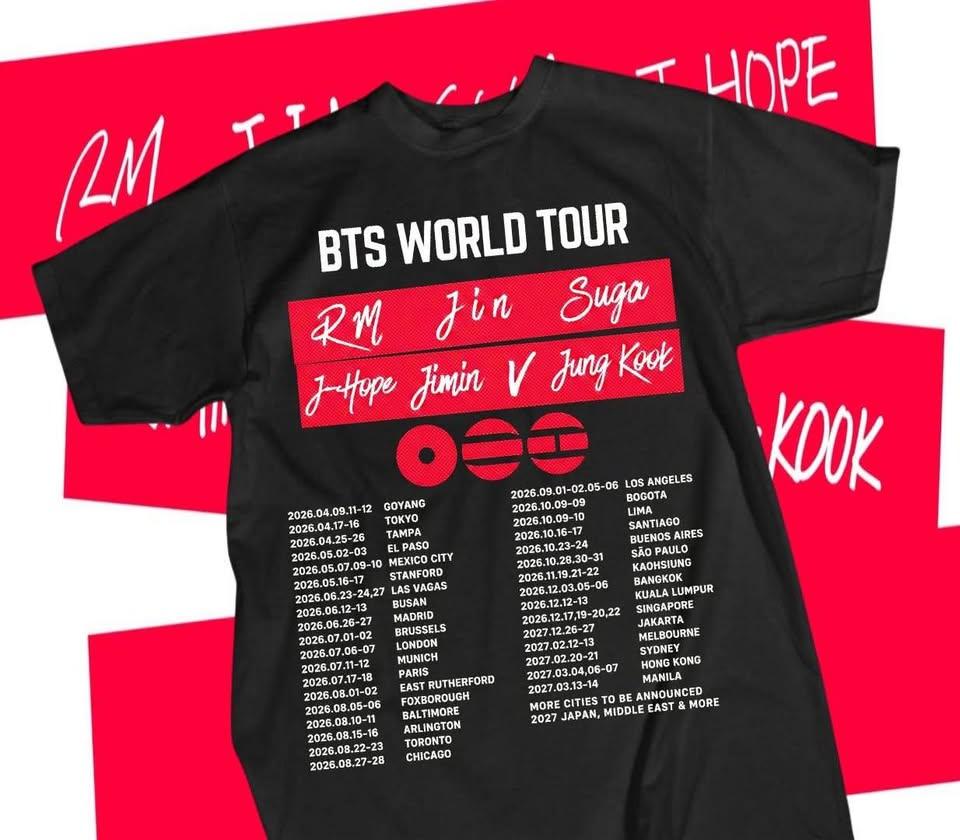 BTS We Are Bulletproof Tour 2026 T-Shirt RM Jin Suga Jhope Jimin Jungkook Shirt Women Men Unisex Oversized Y2k Short Sleeve Cotton Tee