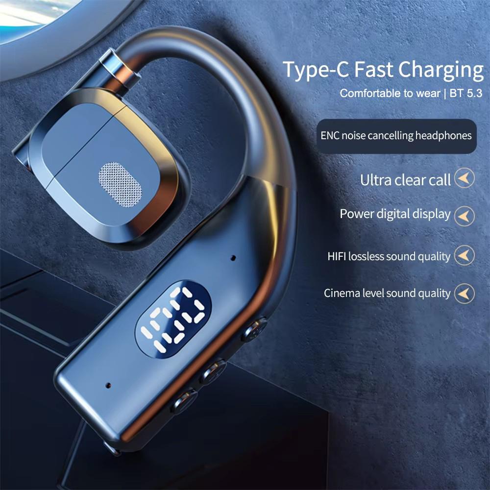 LED Single Earphones Long Standby Business Headphones Waterproof Mono Headset Outdoor Call Bluetooth5.3 Wireless Earbuds