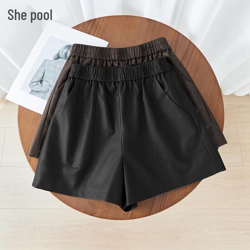 

Women s High-Waist Wide-Leg PU Leather Shorts M