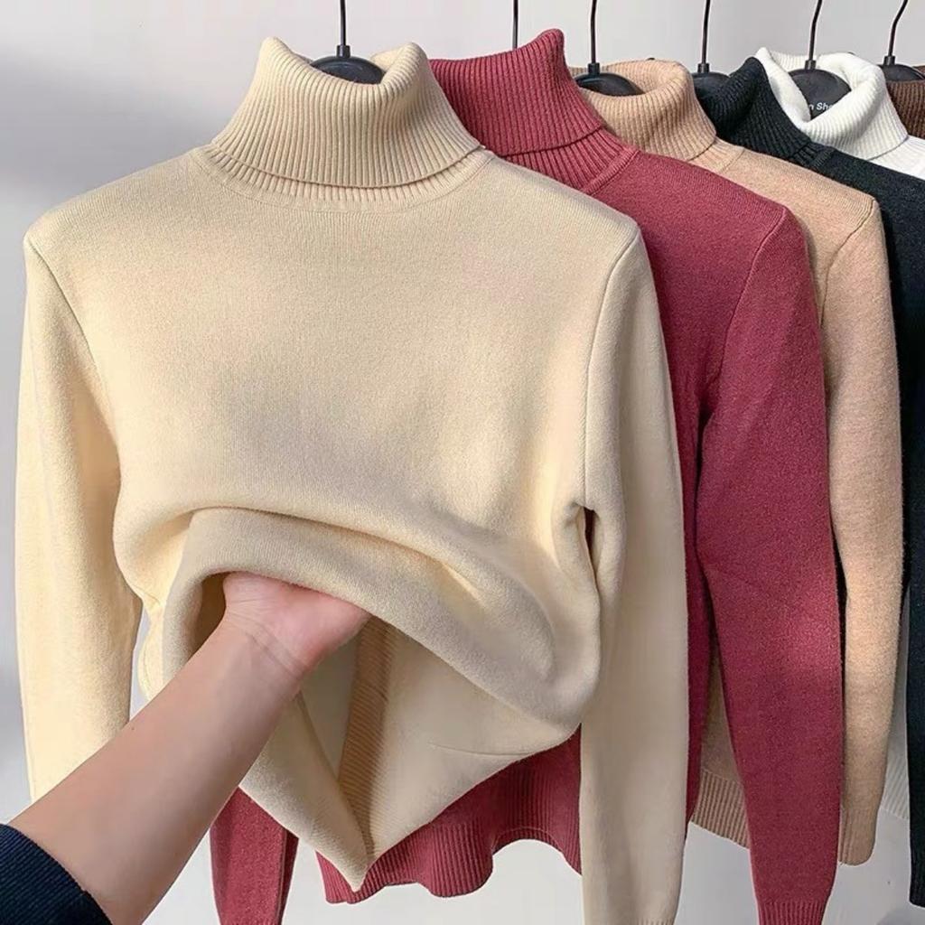 One Piece Velvet Fabric, High Neck Sweater for Women In Autumn and Winter, with Thickened Velvet Lining and A Base Knit Sweater