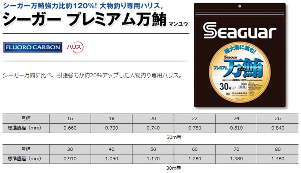 Seaguar Premium Mantuna 30m, Size 16, Clear