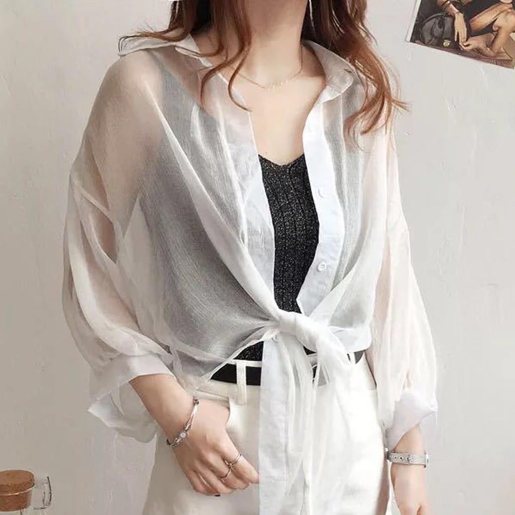 

Fashion Women Chiffon Turn-down Collar Solid Short Sleeve Shirt Tops XL білий