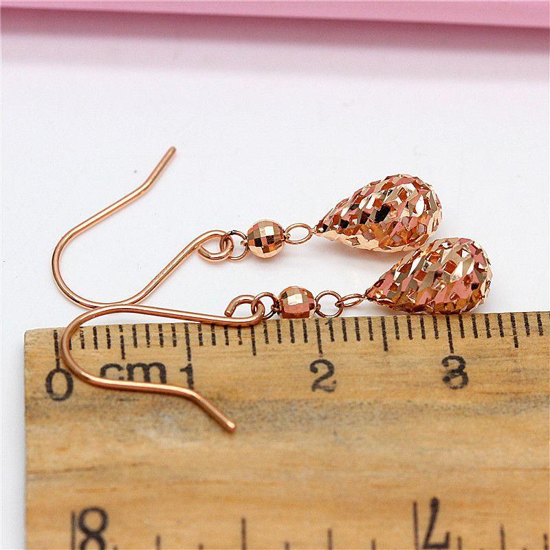 Exquisite Russian 585 Purple Gold Water Drop Earrings Fashionable Rose Gold Plated Color Gold Women'S Hollow Ball Earrings