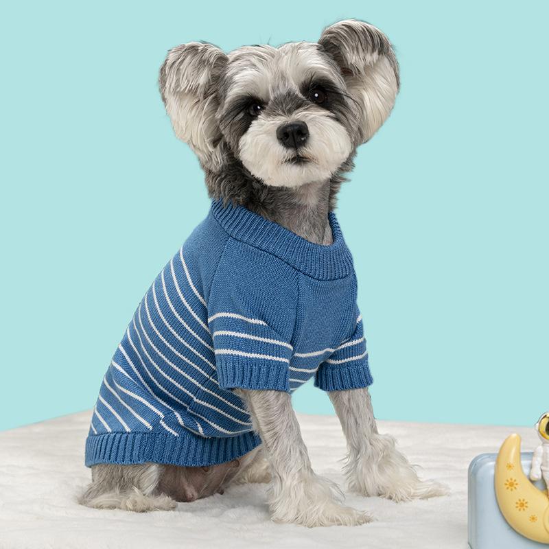 Classic Striped Knitted Pet Sweater with Buttons Two-Legged Warm Winter Clothing for Cats and Dogs Cozy Soft Yarn Apparel Cold Weather Wear