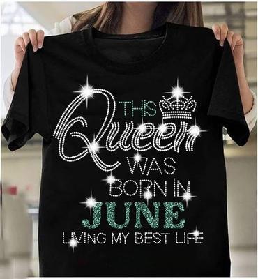 Queen Was Born In June Shiny Print Damen T-Shirt Kurzarm O-Ausschnitt Lose Damen T-Shirt Damen T-Shirt Tops Camisetas Mujer