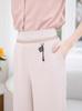 Women's Summer Ice Silk Wide-Leg Pants: Versatile, Slimming Nine-Point Pants for Middle-Aged and Elderly.
