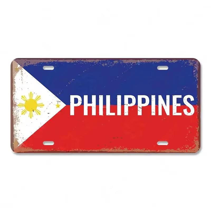 High Definition Metal Tin Sign Vintage License Plate Style Country National Flag Themed Retro Wall Art Decor for Home Bar Pub