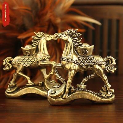 Brass Horse Step On Coins Lucky Statue Feng Shui Desk Ornament Zodiac Animal Figurines Miniatures Pure Copper Crafts