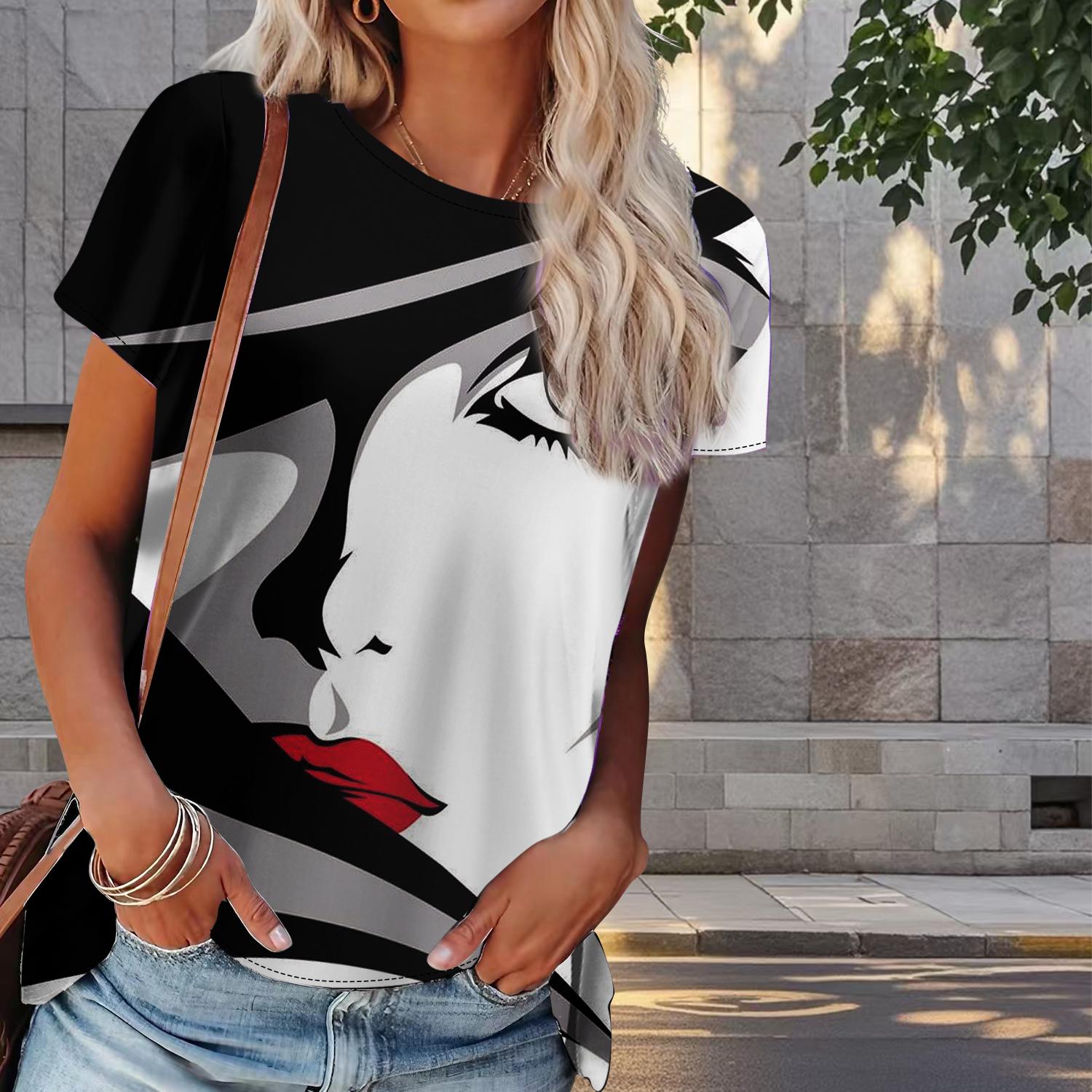 

Женская летняя футболка с принтом женского профиля в стиле ретро, футболки с коротким рукавом, повседневные топы с принтом 2XL белый
