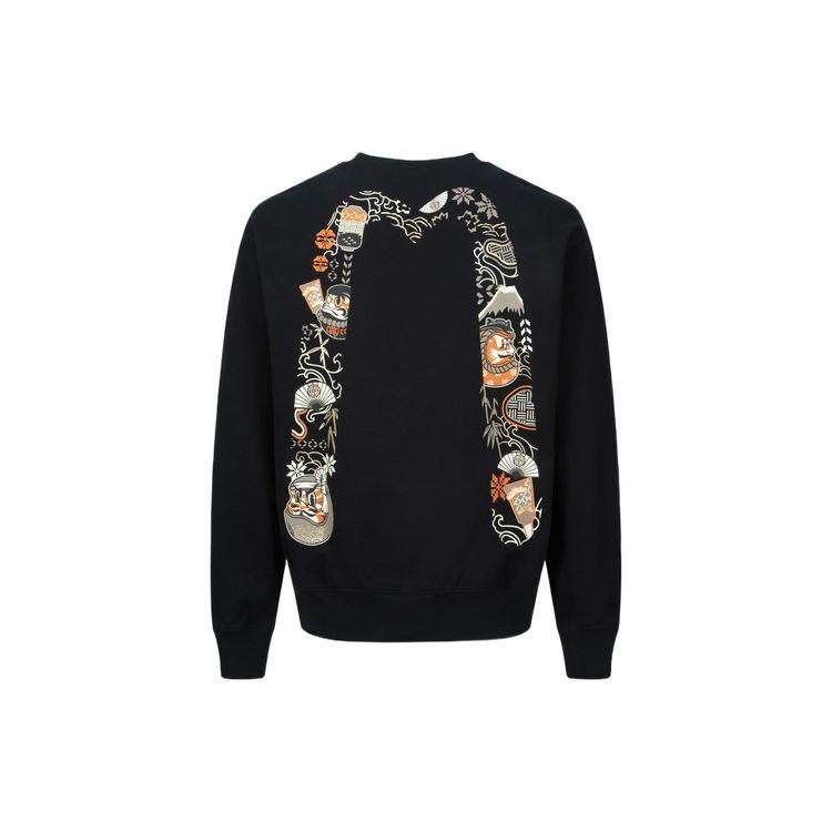 Evisu FW23 Kumadori Daruma Large M Print Logo Round Neck Pullover Long Sleeve Sweatshirt Men sweatshirt Black 2EAHTM3SW1080RXCT