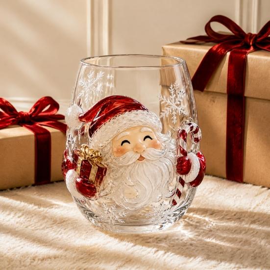 Bicchiere Resistente al Calore Bicchiere Natalizio 3D, Tazza Scolpita Babbo Natale Pupazzo di Neve Albero, Trasparente per Caffè Freddo Decorativo Bicchiere per le Feste, Festivo