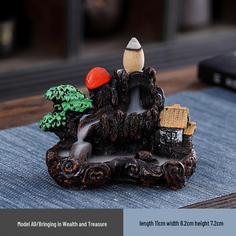 Large Resin Backflow Incense Burner with Mountain Design for Indoor Home Decoration