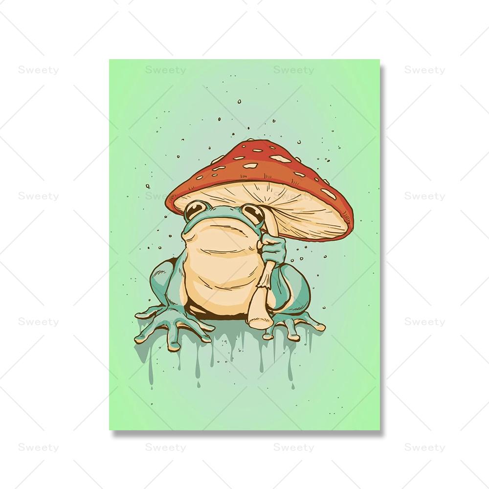 

Домашний декор Cottagecore лягушка, гриб, холст, картина, картины, настенные художественные принты, сказочная лягушка, походный модульный постер для гостиной 21x30cm No Frame