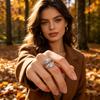 Finger Ring Feather Shape Open Adjustable Fit Women Ring Stainless Steel Texture Freedom Lightness Symbol Stacking Layered Base Ring