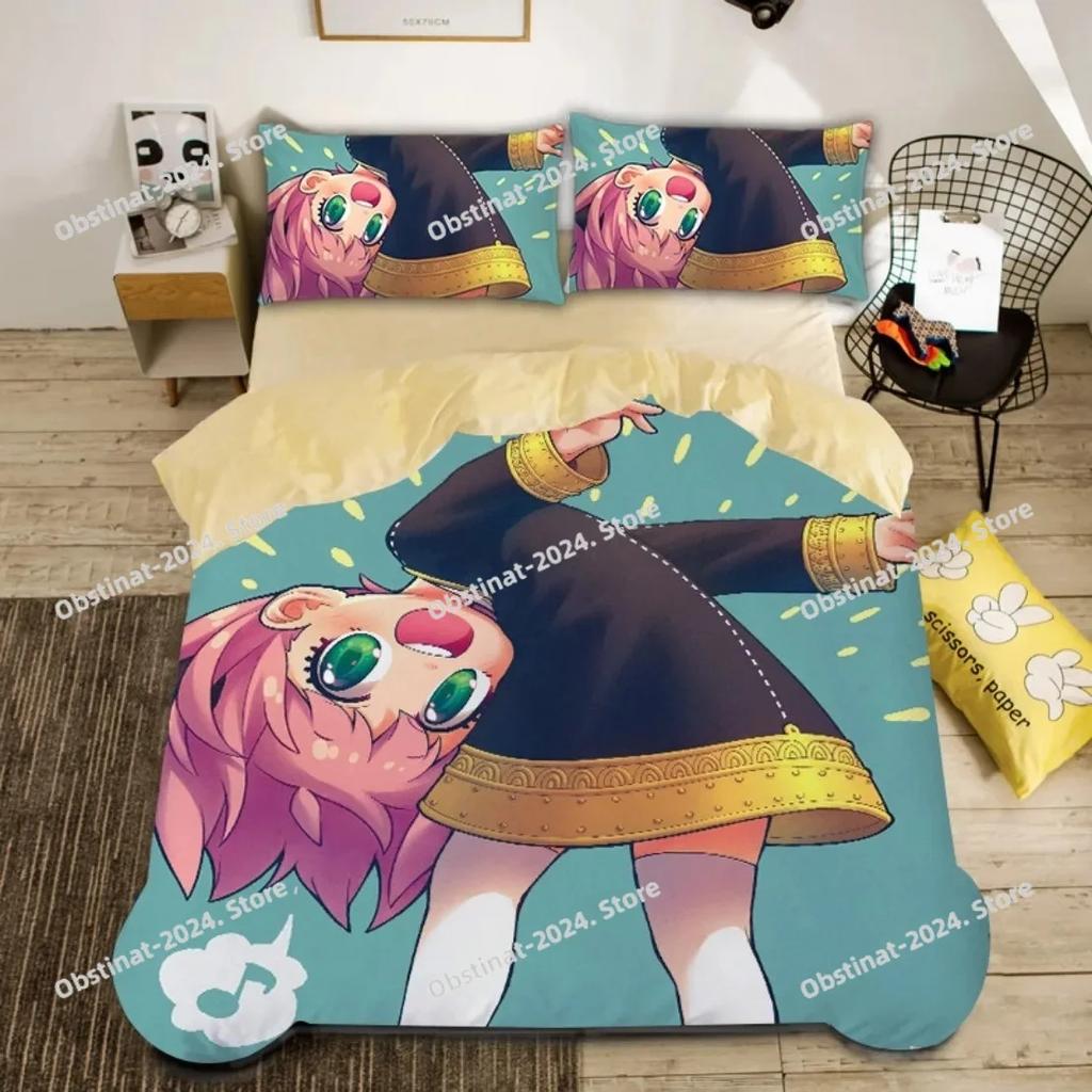 Anime Spy X Family Bedding SetSpy Funny Anya Printed With Pillowcase Bed Duvet Cover Soft Single Double Queen Super King Size