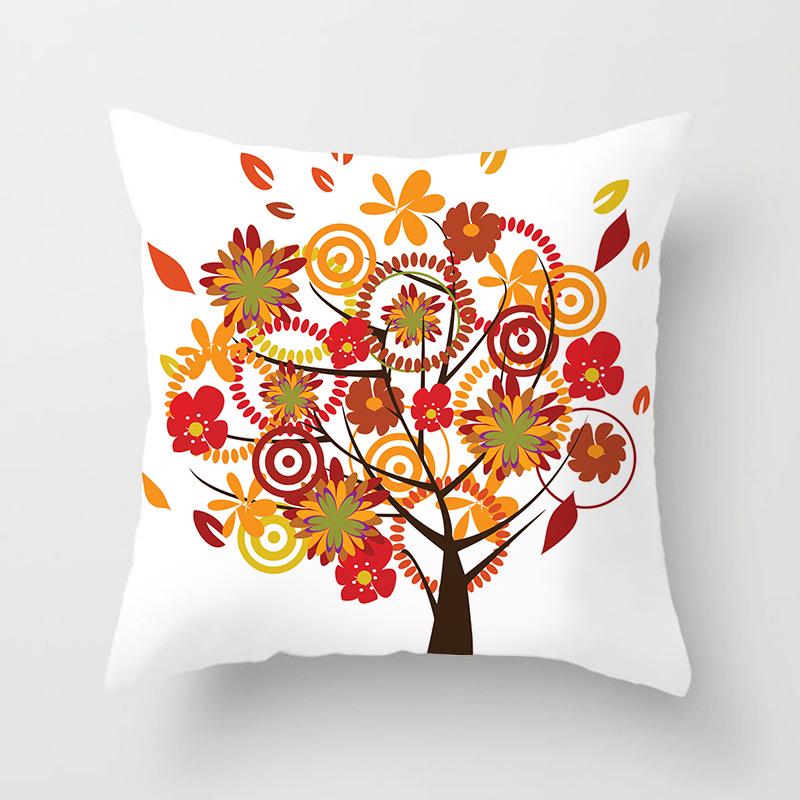Painted Tree Digital Printed Peach Skin Square Pillow Cushion Cover Home Furnishings