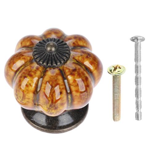 1pc Antique Pumpkin Ceramic Door Knob for Cabinets Cupboard Dresser Drawers Kitchen Furniture Handles Pulls with 2 Sizes Screws