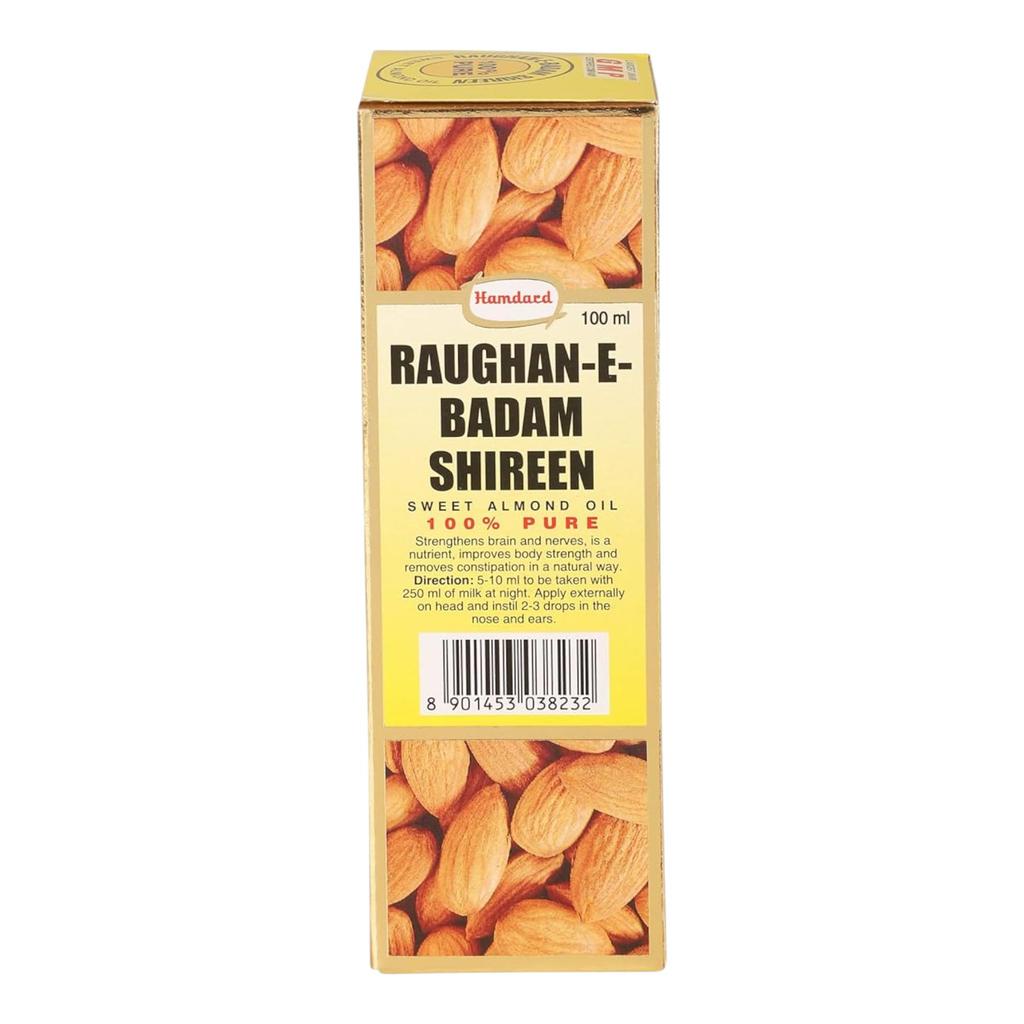 Hamdard Raughan-E-Badam Shireen Sweet Almond Oil 100ml x Pack Of 2 for Skin, Hair & Body Care