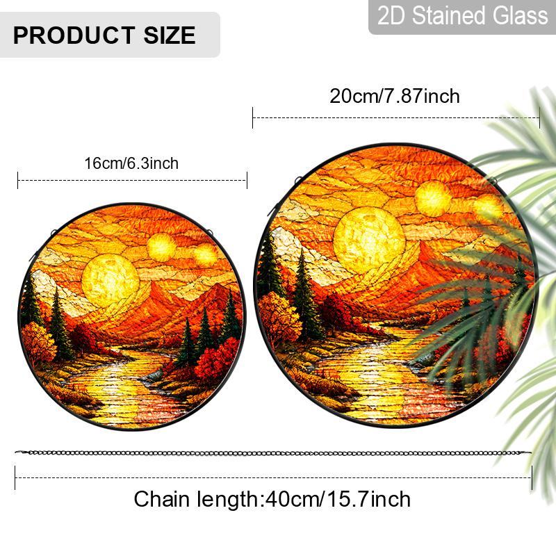 1pc 2D Flat Mountain Sunset Suncatcher Stained Glass Window Hanging, Rustic Mountain Landscape Sun Catchers Indoor Window Glass Wall Art Decor