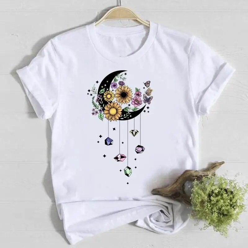 Blume Frühling Rundhals T-Shirt Top Shirt Damen Kleidung Mode T-Shirt Sommer Damen T Kurzarm Lässig Grafik T-Shirts