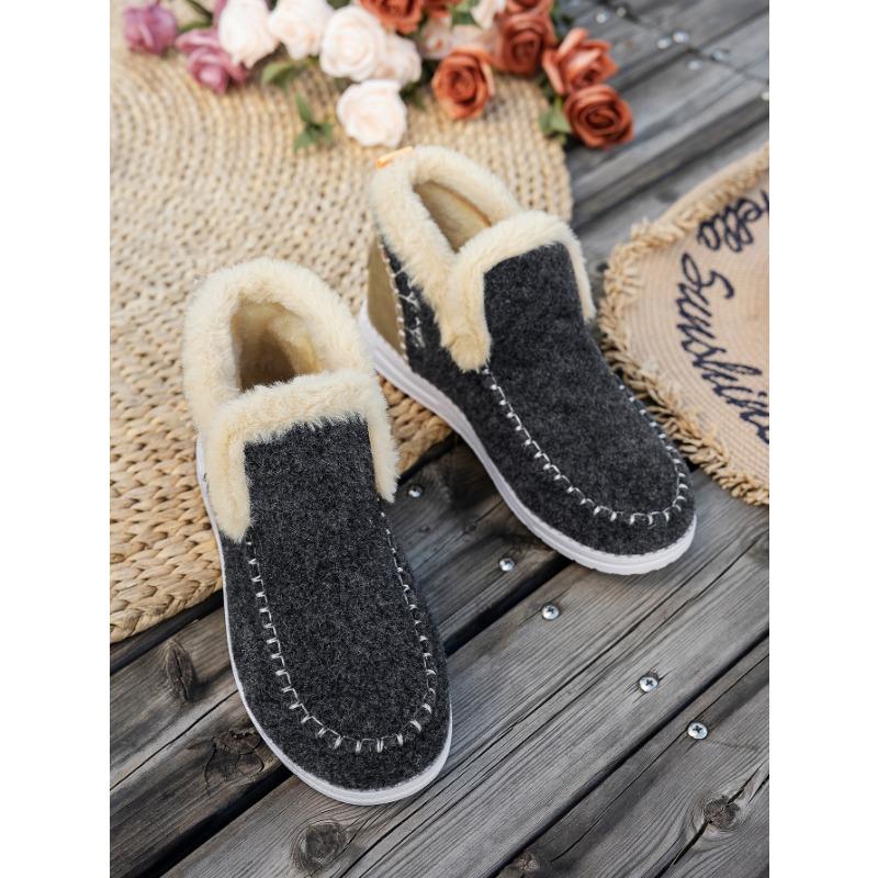 Large Size New Winter Women's Cotton Shoes, Piled and Thickened Rough Edge Warm Flat Cotton Shoes