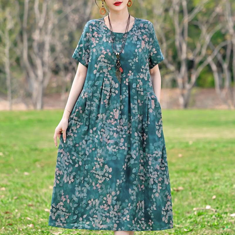 Summer Casual Women's Dresses Vintage Clothes Plus Size Short Sleeve Elegant Long Dress