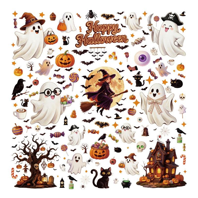 1/2/4/6/8 Blatt Halloween-Dekorationen Kreative Kürbis Geist Glasaufkleber Frohen Halloween-Tag Dekor