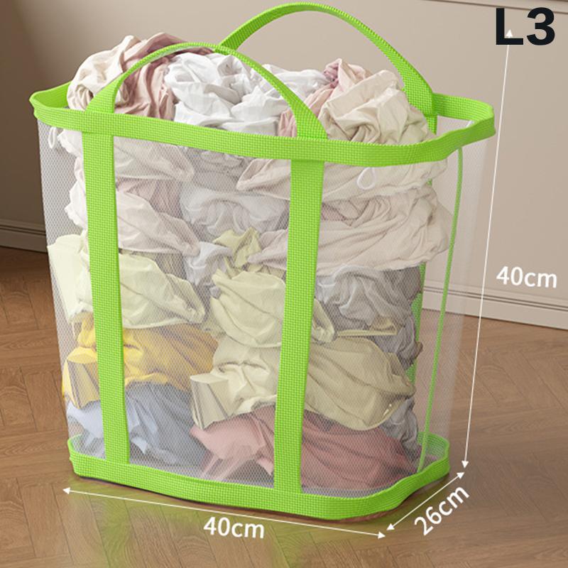 Nylon Mesh Laundry Basket With Handle Breathable Folding Portable Dirty Clothes Organizer Bags Large Capacity Toys Storage Bag
