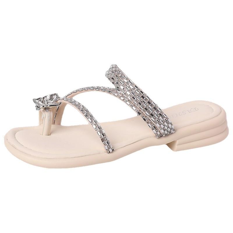 Versatile Temperament Slippers Women's Summer 2025 New Fashion High-end Butterfly Sandals Rhinestone Open-toe Drag