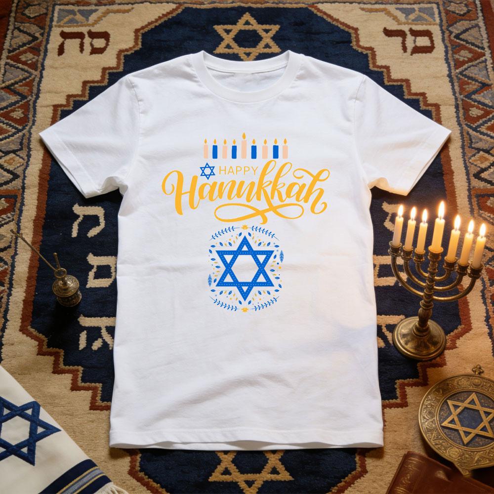 

Happy Hanukkah TShirt Women Unisex Casual Cotton Graphic T Shirts Jewish Festival Shortsleev New Year Xmas Camisetas 4XL