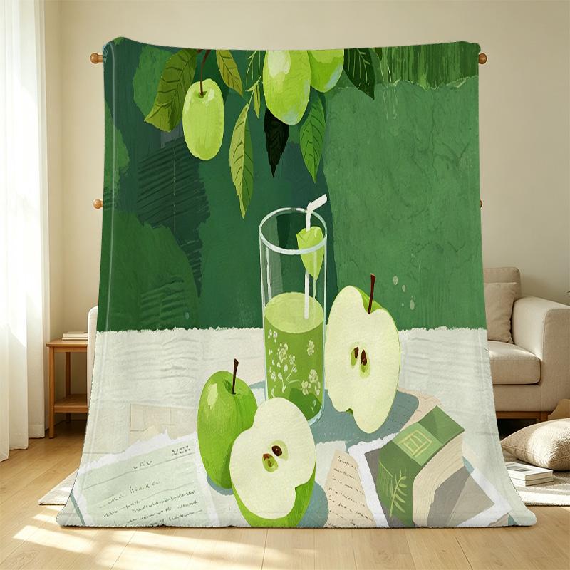 Soft Flannel Fleece Blanket, Green Apple Collection – Breathable Warm Cozy Throw for Home Decor, Casual Use, Ideal for Christmas & Halloween