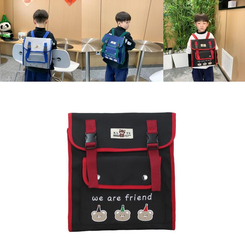 Adorable Cartoon Bear Nylon Backpack For Kids With Breathable Design And Trendy Color Blocking