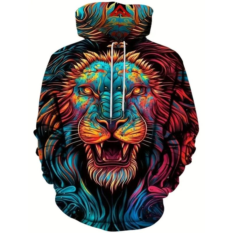 3d lion print hoodie women's fashion elegant social streetwear fall long sleeve sweatshirt harajuku loose oversized comfortable