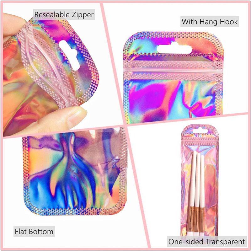 800Pc Resealable Holographic Pen Smell Proof Pouch Zipper Closure Beadable Packaging Bags For Pen Sealable Storage Bag