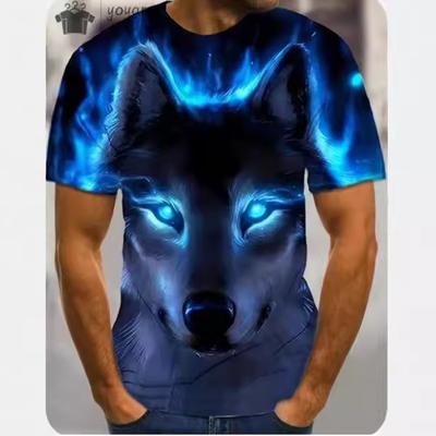 Haut d'été à col rond avec impression motif animal féroce 3D Mode Décontracté Manches Courtes T-shirts pour Homme