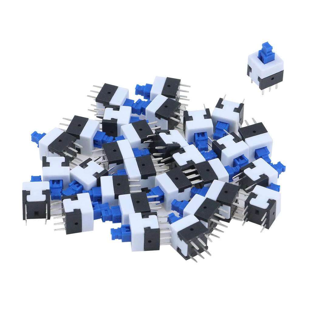 Antrader 30 Pcs Micro Push Button Switch, 6 Pin DPDT Self-Locking Power On/Off Latching Switches 8 x 8mm