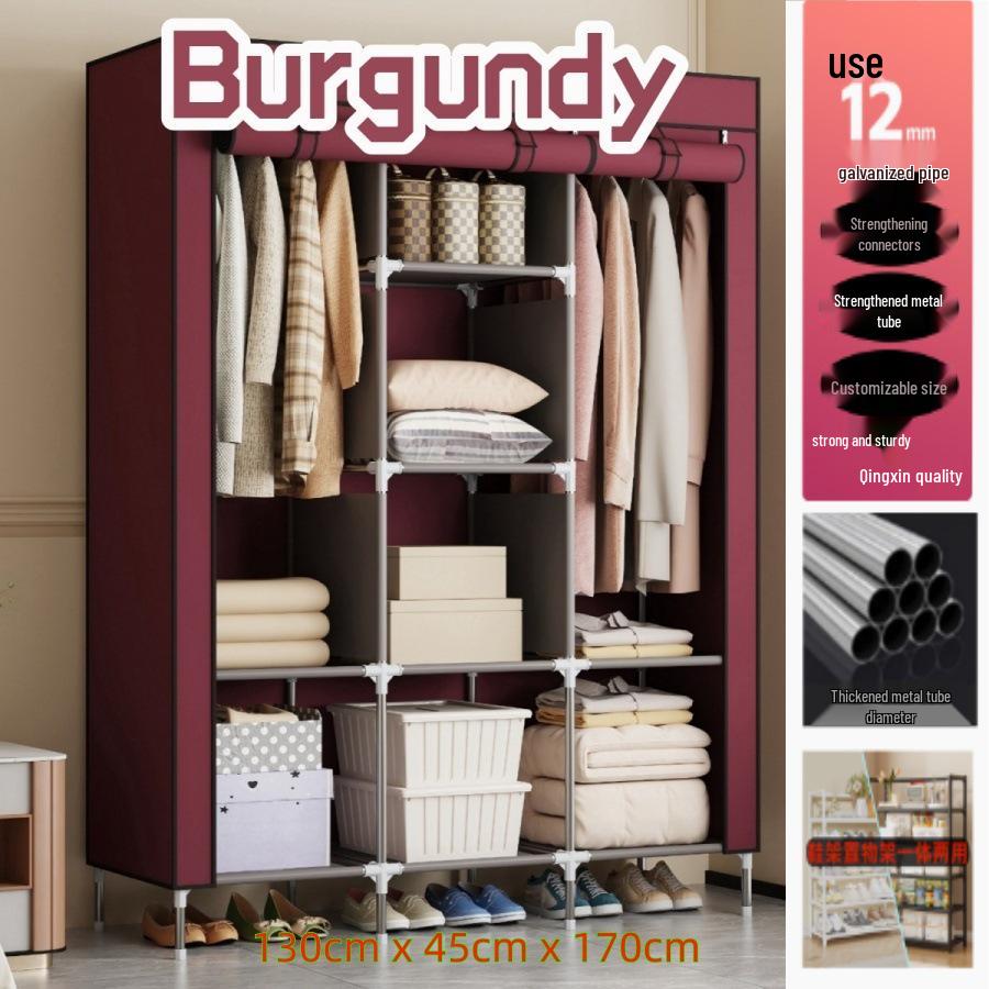 Multi-layer Wardrobe: Metal Coat Rack with Hangers & Storage Shelves for Dorms and Rentals