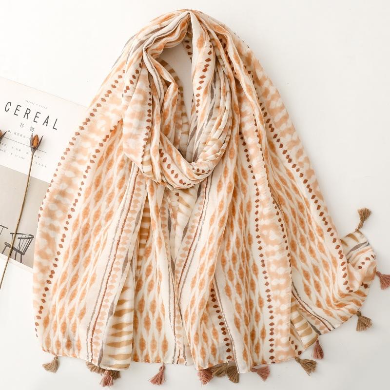Viscose Scarf Women Shawl Bohemian Style Cotton Linen Feeling Tassels Big Size Muslim Hijab Wrap Summer Beach Sunscreen