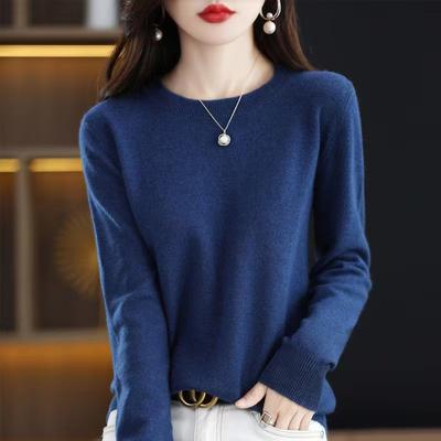 Fashion Merino Wool Sweater Elegant Cashmere Pullover Women O-Neck Long Sleeve Knitwear Basic Clothing Jumper Tops