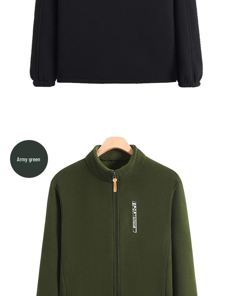 Men's Autumn/Winter Polar Fleece Hoodie, Plus Velvet, Loose Fit, Stand Collar, Middle-aged & Elderly Dad Wear.