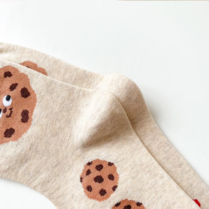 5pairs Women's pure cotton new cartoon cute cookie cheese mid-length cotton socks breathable and sweat-absorbent socks