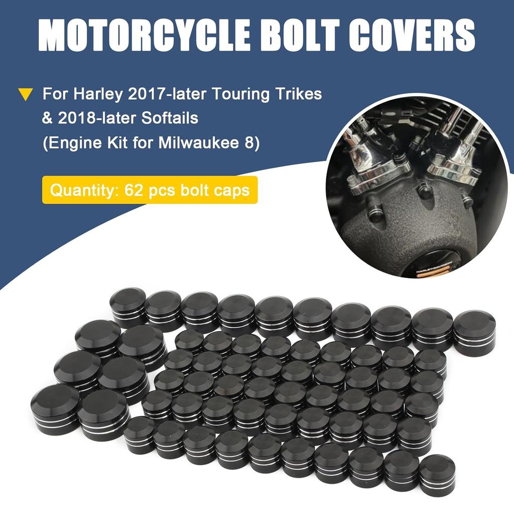 Motorcycle Bolt Covers Engine Head Bolt Toppers Caps Kit for Harley 2017-2025 Touring Road King Street Glide Road Glide Electra Glide 2018-2025