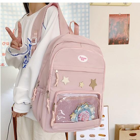 Schoolbag Japanese Ins Cute Soft Girl Travel Bag Transparent Bag Large Capacity College Style Girl Primary and Secondary School Student Backpack