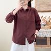 Literary and casual style double-layer cotton yarn pure cotton shirt spring and autumn new Japanese simple retro versatile long-sleeved shirt women