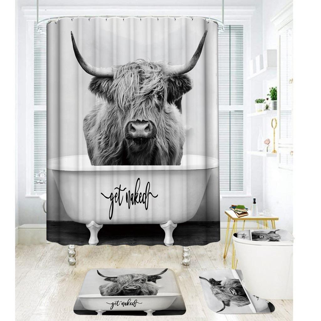 Bathroom Shower Curtain Four-Piece Digital Printing African Animal Waterproof Shower Curtain Shower Curtain Partition Curtain Bath Mat